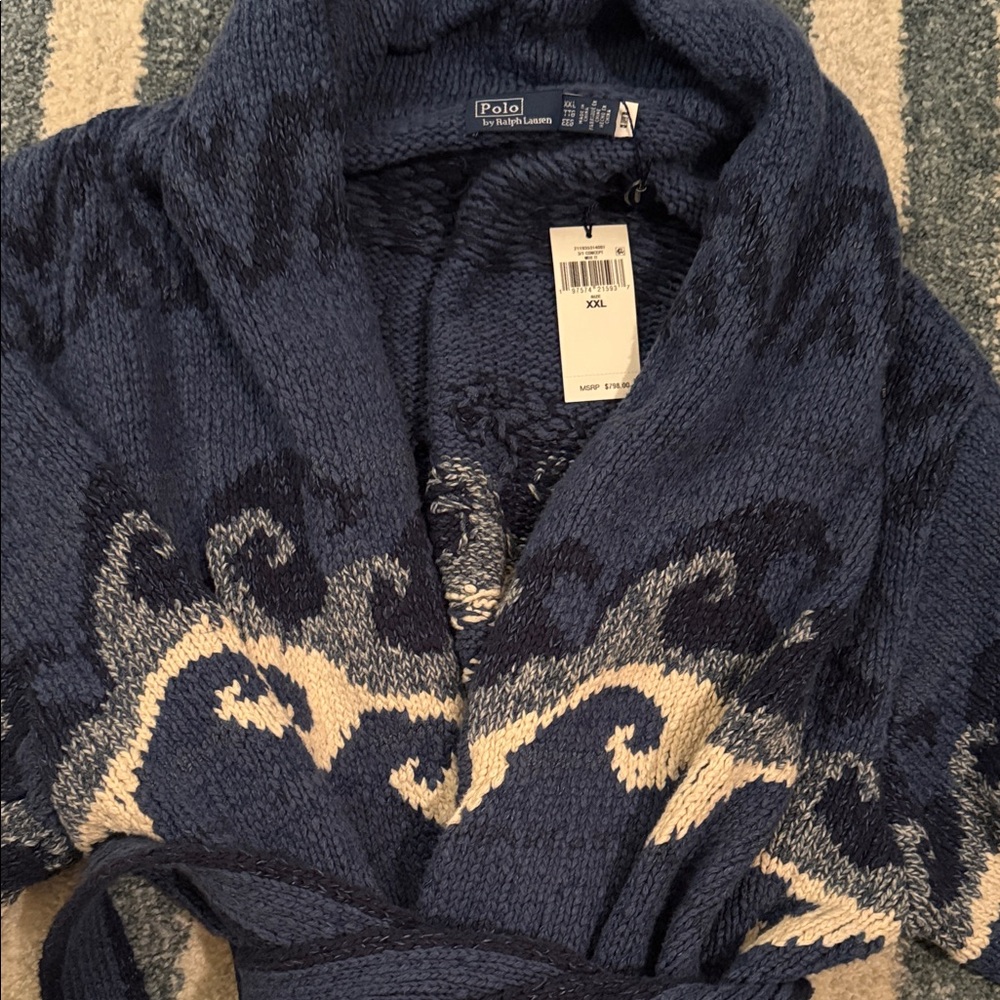 Polo Ralph Lauren Wrap Cardigan in Caroline Multi Blue - Picture 2 of 6